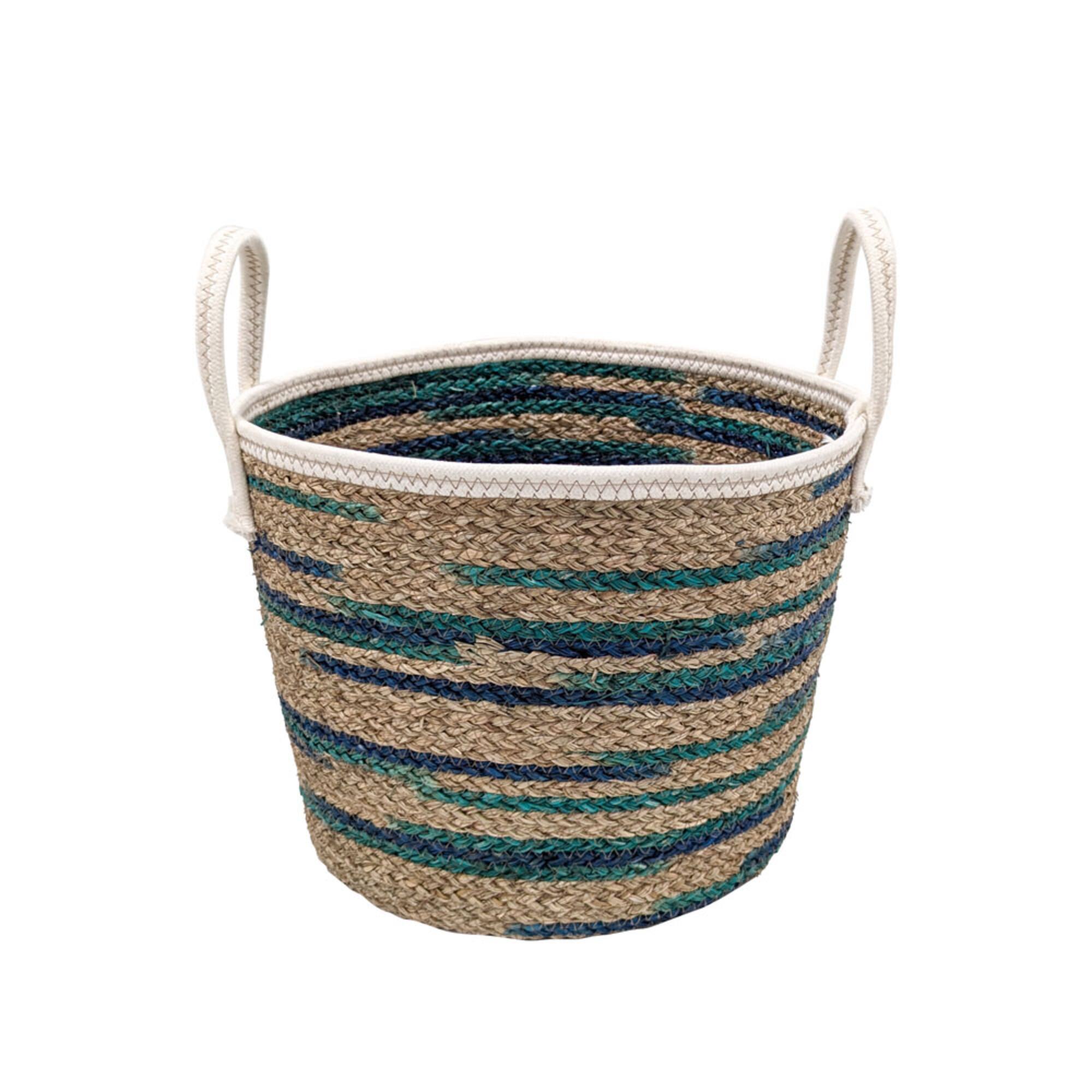 Blue Stripe Round Seagrass Basket by Ashland